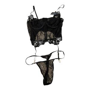 Fredericks of Hollywood Women's Size 1X Mariah Embroidered Mesh Corset Black NWT